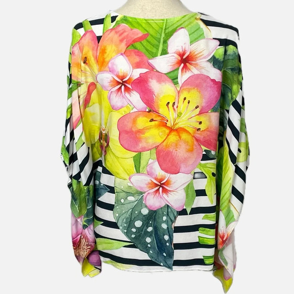 Cartise Blouse Top Floral Stripe Printed Kimono Size 10 Watercolour - Picture 3 of 14